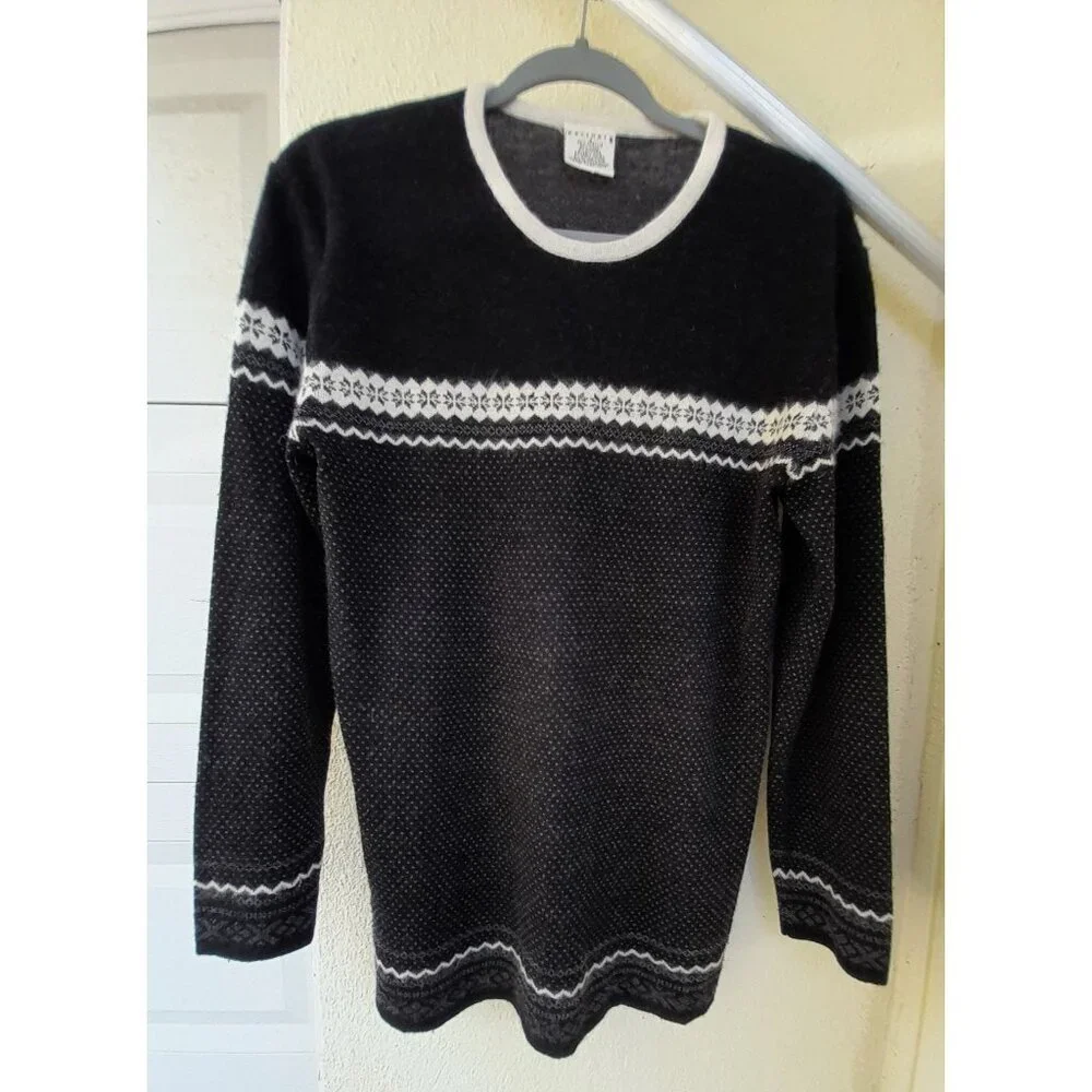 Vtg Womens Small Fair Isle Nordic Snowflake Holiday Wool Angora Soft  Sweater